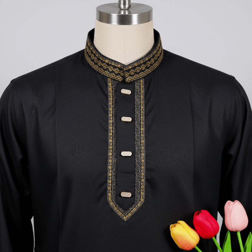 Classic Black Fancy Cotton Panjabi – Golden Embroidery Edition 👑 - ND LIFESTYLE