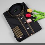 Classic Black Fancy Cotton Panjabi – Golden Embroidery Edition 👑 - ND LIFESTYLE