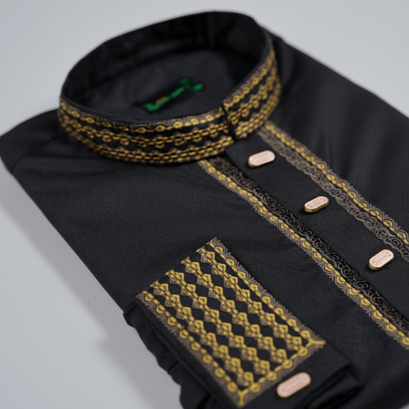 Classic Black Fancy Cotton Panjabi – Golden Embroidery Edition 👑 - ND LIFESTYLE