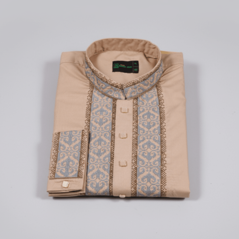 ✨ Elegant Beige Fancy Cotton Panjabi – Premium Embroidery 👑 - MS020 - ND LIFESTYLE