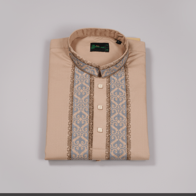 ✨ Elegant Beige Fancy Cotton Panjabi – Premium Embroidery 👑 - MS020 - ND LIFESTYLE