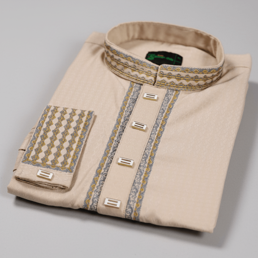 ✨ Elegant Cream Fancy Cotton Panjabi – Premium Embroidery 👑 - MS023 - ND LIFESTYLE