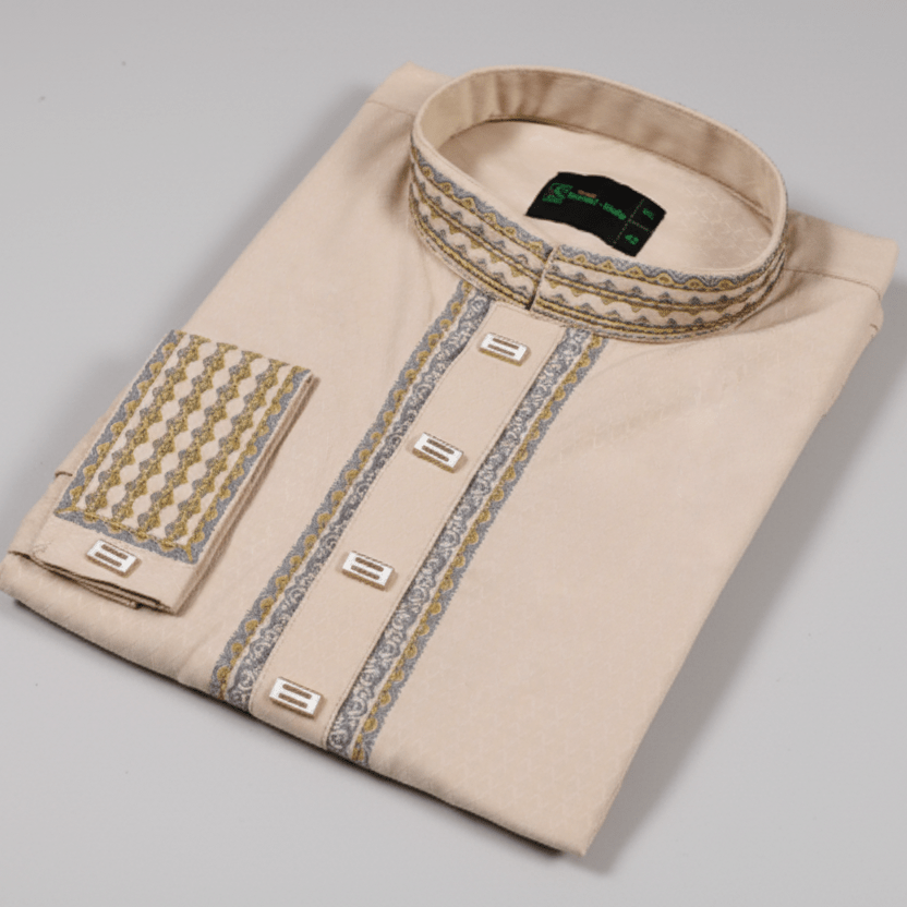 ✨ Elegant Cream Fancy Cotton Panjabi – Premium Embroidery 👑 - MS023 - ND LIFESTYLE