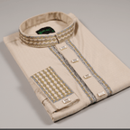 ✨ Elegant Cream Fancy Cotton Panjabi – Premium Embroidery 👑 - MS023 - ND LIFESTYLE