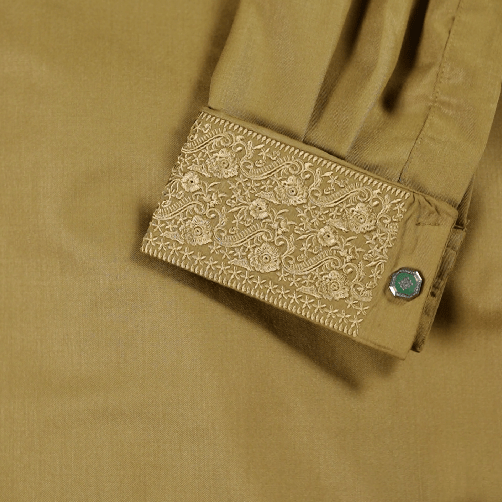 ✨ Elegant Golden Mustard Fancy Cotton Panjabi – Premium Embroidery 👑 - MS025 - ND LIFESTYLE