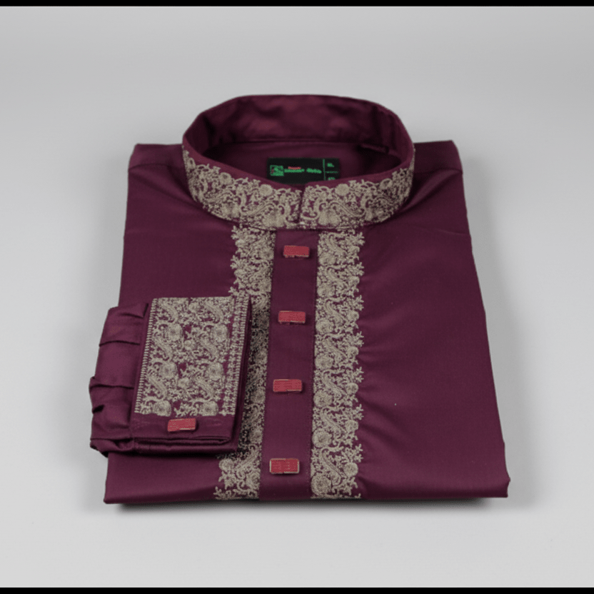 ✨ Elegant Maroon Fancy Cotton Panjabi – Premium Embroidery 👑 - MS024 - ND LIFESTYLE