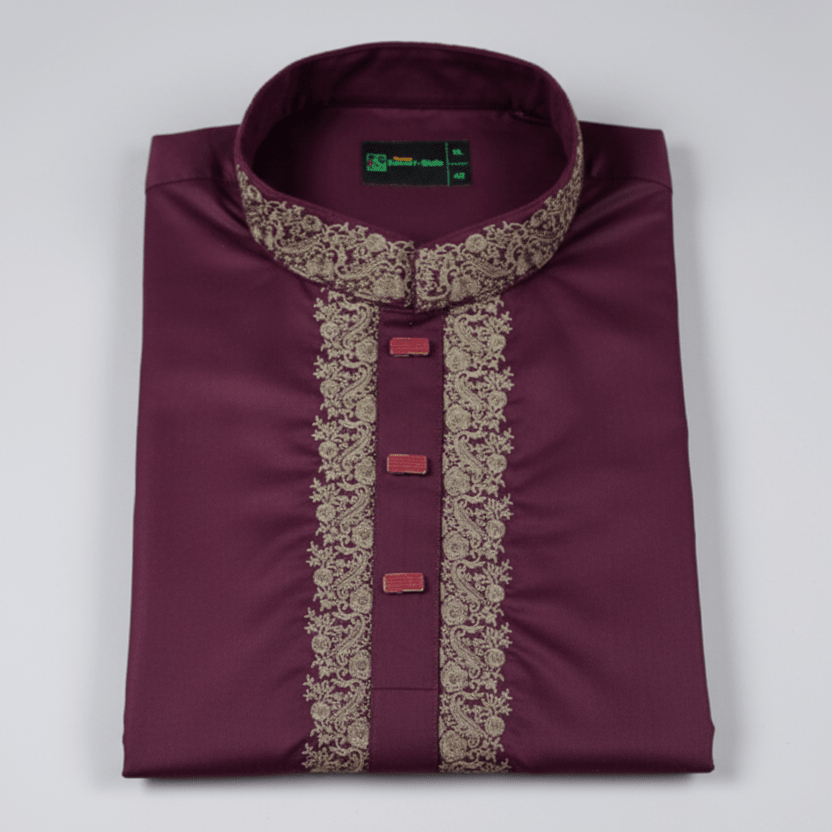 ✨ Elegant Maroon Fancy Cotton Panjabi – Premium Embroidery 👑 - MS024 - ND LIFESTYLE