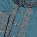 ✨ Elegant Steel Blue Fancy Cotton Panjabi – Premium Embroidery 👑 - MS022 - ND LIFESTYLE