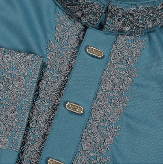 ✨ Elegant Steel Blue Fancy Cotton Panjabi – Premium Embroidery 👑 - MS022 - ND LIFESTYLE