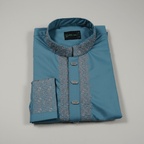 ✨ Elegant Steel Blue Fancy Cotton Panjabi – Premium Embroidery 👑 - MS022 - ND LIFESTYLE