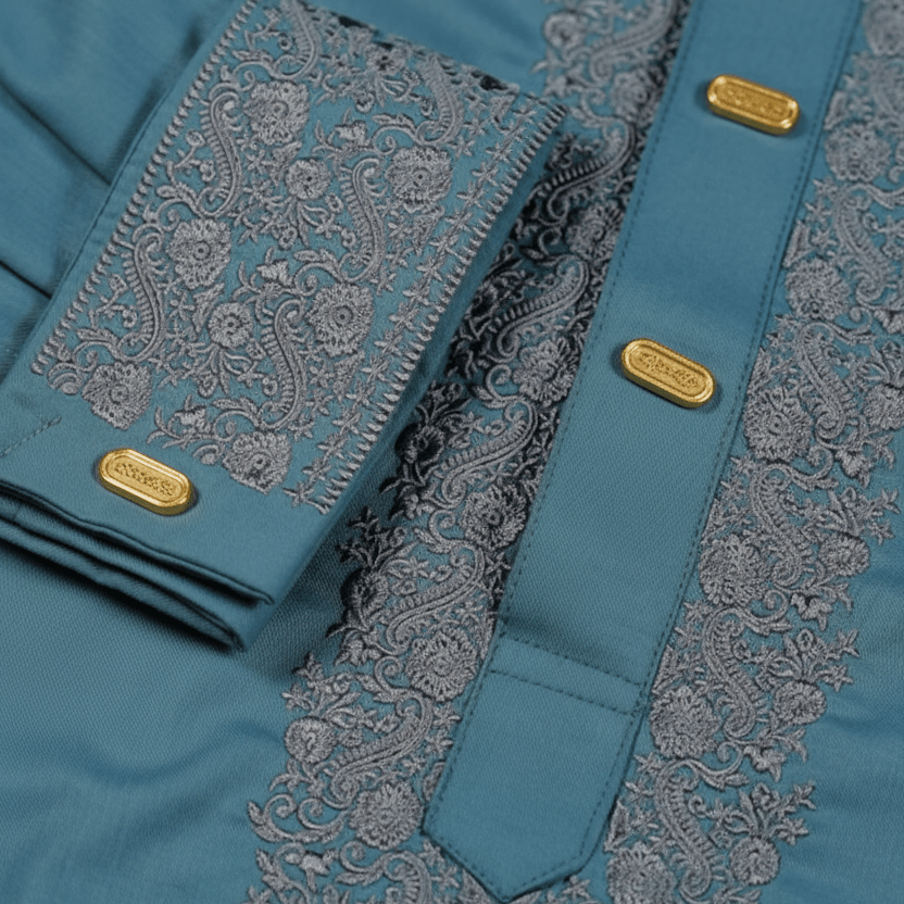 ✨ Elegant Steel Blue Fancy Cotton Panjabi – Premium Embroidery 👑 - MS022 - ND LIFESTYLE