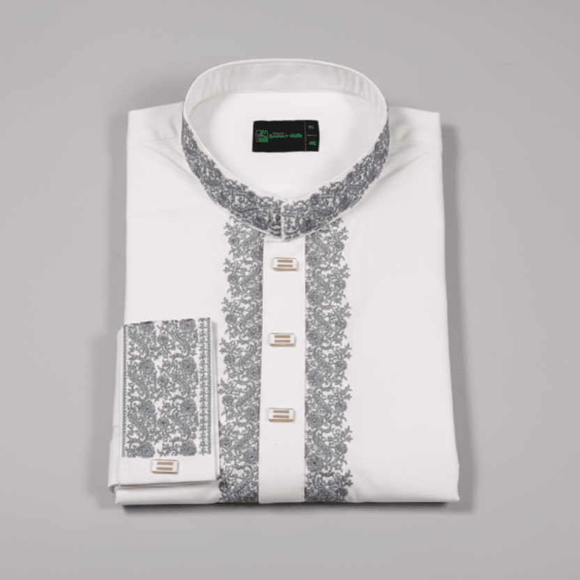✨ Elegant White Fancy Cotton Panjabi – Premium Embroidery 👑 - MS021 - ND LIFESTYLE