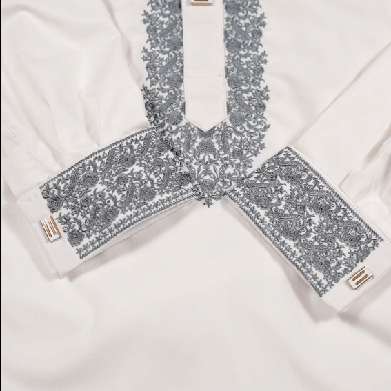 ✨ Elegant White Fancy Cotton Panjabi – Premium Embroidery 👑 - MS021 - ND LIFESTYLE