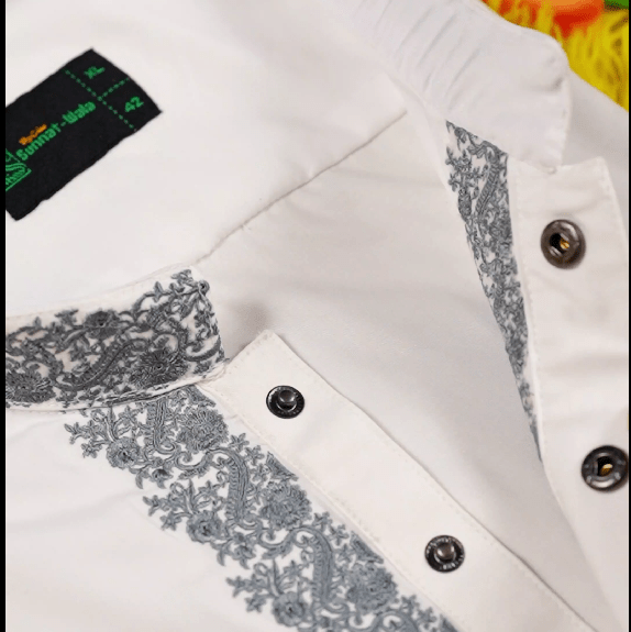 ✨ Elegant White Fancy Cotton Panjabi – Premium Embroidery 👑 - MS021 - ND LIFESTYLE