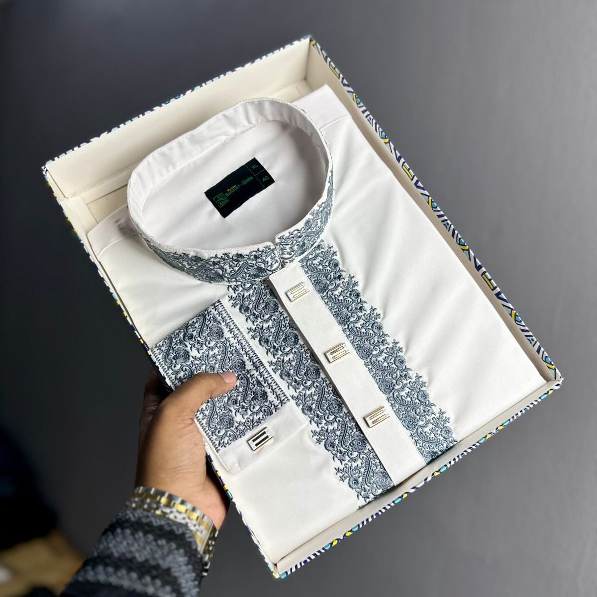 ✨ Elegant White Fancy Cotton Panjabi – Premium Embroidery 👑 - MS021 - ND LIFESTYLE