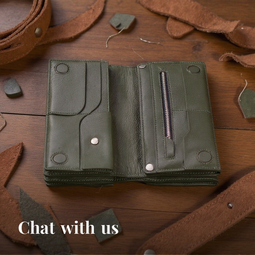 MOTO Original Leather Long Wallet – Green/Olive | Three - in - One Premium Unisex Wallet - ND LIFESTYLE