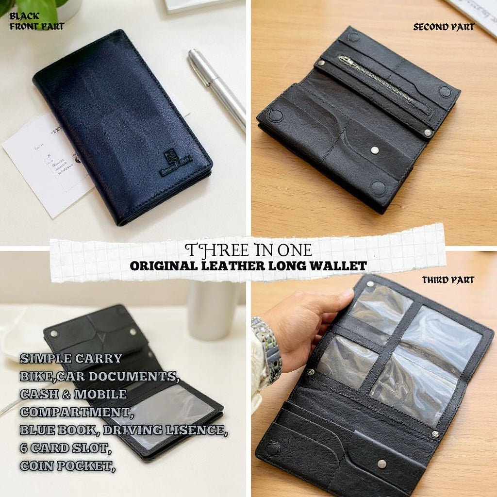 MOTO Original Leather Long Wallet – Green/Olive | Three - in - One Premium Unisex Wallet - ND LIFESTYLE