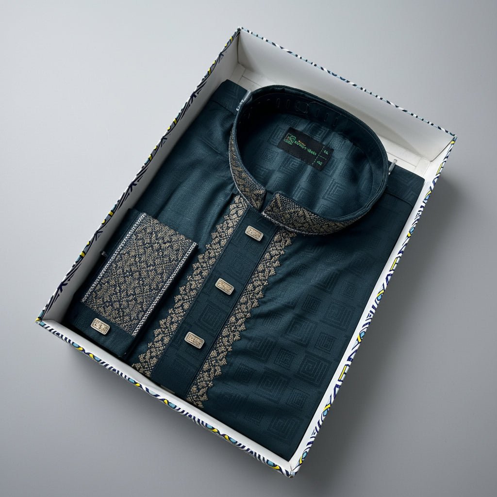Premium Bamboo Cotton Panjabi – Teal Majesty - ND LIFESTYLE