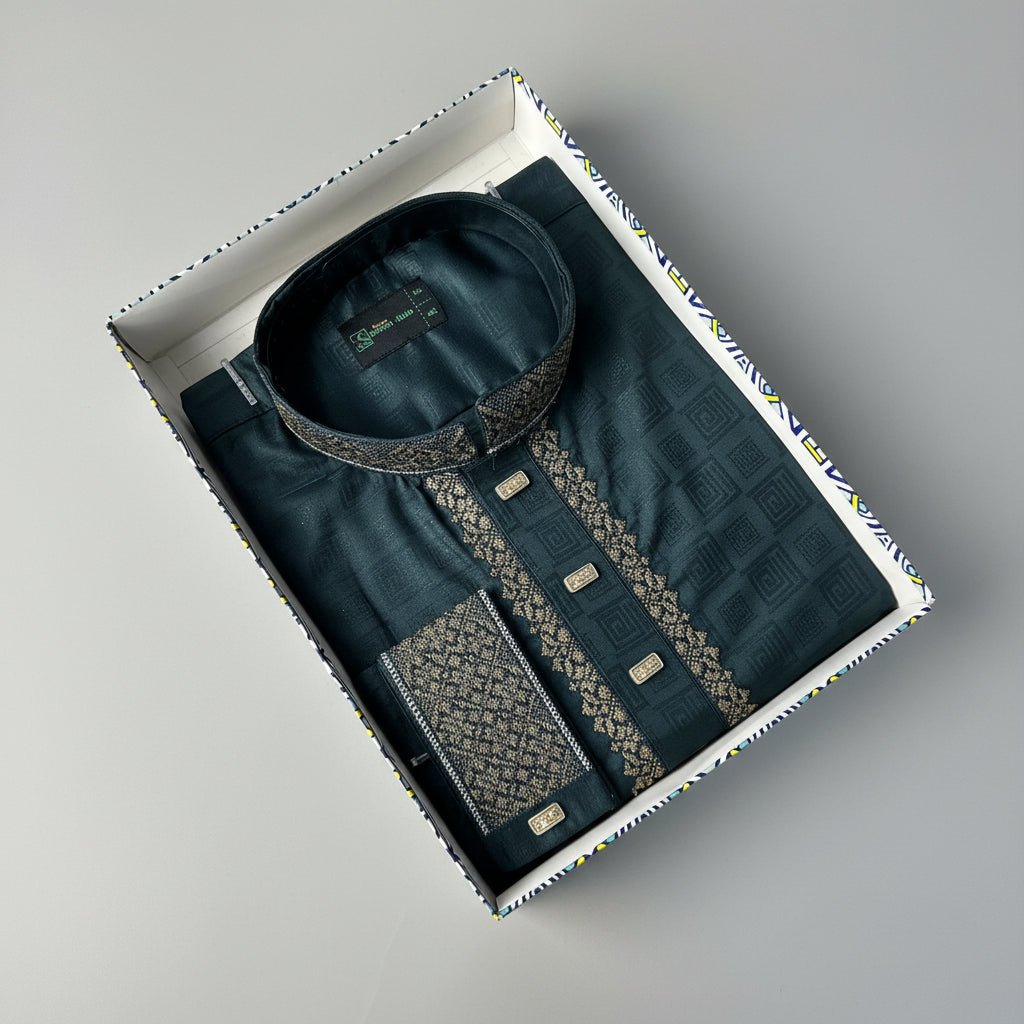 Premium Bamboo Cotton Panjabi – Teal Majesty - ND LIFESTYLE