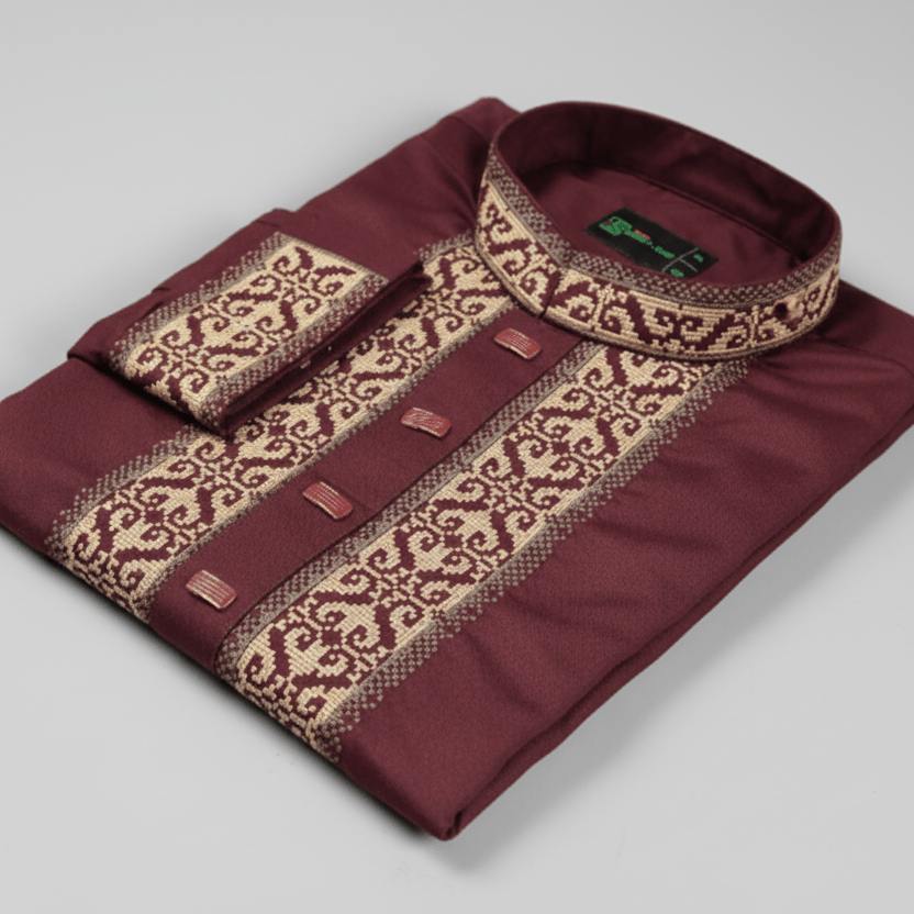 Royal Maroon Fancy Cotton Panjabi - MS18 - ND LIFESTYLE